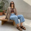 CUSHIONAIRE Cashew Slip On Womens Sandals, Genuine Suede Leather Braided Double Strap Slide On Sandals with Adjustable Big Buckle for Women(Brown)