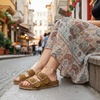 CUSHIONAIRE Cashew Slip On Womens Sandals, Genuine Suede Leather Braided Double Strap Slide On Sandals with Adjustable Big Buckle for Women(Chestnut)