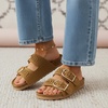 CUSHIONAIRE Cashew Slip On Womens Sandals, Genuine Suede Leather Braided Double Strap Slide On Sandals with Adjustable Big Buckle for Women(Chestnut)