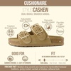 CUSHIONAIRE Cashew Slip On Womens Sandals, Genuine Suede Leather Braided Double Strap Slide On Sandals with Adjustable Big Buckle for Women(Sand)