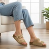 CUSHIONAIRE Cashew Slip On Womens Sandals, Genuine Suede Leather Braided Double Strap Slide On Sandals with Adjustable Big Buckle for Women(Sand)