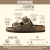 CUSHIONAIRE Cashew Slip On Womens Sandals, Genuine Suede Leather Braided Double Strap Slide On Sandals with Adjustable Big Buckle for Women(Taupe)