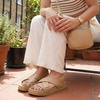 CUSHIONAIRE Eden Footbed Sandals for Women, Comfortable Arch Support Womens Sandals with Platform, Slingback Strap and Memory Foam(Tan)