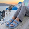 CUSHIONAIRE Fame Pillow Recovery Sandals for Women, Adjustable Double Buckle Waterproof EVA Cloud Slides for Women(Blue)