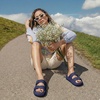 CUSHIONAIRE Fame Pillow Recovery Sandals for Women, Adjustable Double Buckle Waterproof EVA Cloud Slides for Women(Bright Blue)