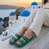 CUSHIONAIRE Fame Pillow Recovery Sandals for Women, Adjustable Double Buckle Waterproof EVA Cloud Slides for Women(Emerald)
