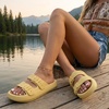 CUSHIONAIRE Fame Pillow Recovery Sandals for Women, Adjustable Double Buckle Waterproof EVA Cloud Slides for Women(Golden)