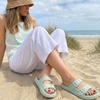 CUSHIONAIRE Fame Pillow Recovery Sandals for Women, Adjustable Double Buckle Waterproof EVA Cloud Slides for Women(Green)