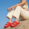 CUSHIONAIRE Fame Pillow Recovery Sandals for Women, Adjustable Double Buckle Waterproof EVA Cloud Slides for Women(Red)