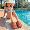 CUSHIONAIRE Feather-K Cloud Slides, EVA Waterproof Pool Sandals for Kids(Tangerine)