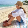 CUSHIONAIRE Feather-K Cloud Slides, EVA Waterproof Pool Sandals for Kids(Tangerine)