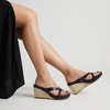 CUSHIONAIRE Ferry Espadrille Wedge Sandals for Women, Thong Platform Flip Flops with Cross Strap and Slip-On Design(Black)