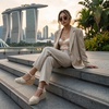 CUSHIONAIRE Flora Platform Espadrilles for Women, Dressy Wedge Closed Toe Sandals with Ankle Strap and Cushioned Footbed(Natural)