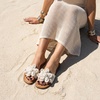 CUSHIONAIRE Gemma Knit Flat Slide Sandals for Women with Woven Strap(Natural)