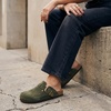 CUSHIONAIRE Hamlet Genuine Leather Suede Clogs for Women, Slip On Shoes with Detailed Metal Buckle Strap and Memory Foam Footbed(Khaki)