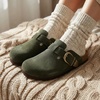 CUSHIONAIRE Hamlet Genuine Leather Suede Clogs for Women, Slip On Shoes with Detailed Metal Buckle Strap and Memory Foam Footbed(Khaki)