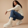 CUSHIONAIRE Hippy Women’s Platform Ankle Boots – Genuine Suede, Faux Fur Lining, Cozy Winter Slip-On Design, Comfortable Footwear with Wide Widths Available(Off-white)