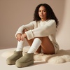CUSHIONAIRE Hippy Women’s Platform Ankle Boots – Genuine Suede, Faux Fur Lining, Cozy Winter Slip-On Design, Comfortable Footwear with Wide Widths Available(Khaki)