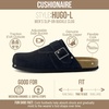 CUSHIONAIRE Hugo Genuine Leather Suede Clogs for Men – Comfortable Slip On Shoes with Adjustable Buckle, Closed Toe Mens Slides(Black)
