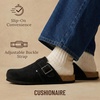 CUSHIONAIRE Hugo Genuine Leather Suede Clogs for Men – Comfortable Slip On Shoes with Adjustable Buckle, Closed Toe Mens Slides(Black)