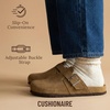 CUSHIONAIRE Hugo Genuine Leather Suede Clogs for Men – Comfortable Slip On Shoes with Adjustable Buckle, Closed Toe Mens Slides(Brown)