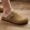 CUSHIONAIRE Hugo Genuine Leather Suede Clogs for Men – Comfortable Slip On Shoes with Adjustable Buckle, Closed Toe Mens Slides(Brown)