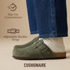 CUSHIONAIRE Hugo Genuine Leather Suede Clogs for Men – Comfortable Slip On Shoes with Adjustable Buckle, Closed Toe Mens Slides(Olive)