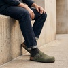 CUSHIONAIRE Hugo Genuine Leather Suede Clogs for Men – Comfortable Slip On Shoes with Adjustable Buckle, Closed Toe Mens Slides(Olive)
