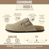 CUSHIONAIRE Hugo Genuine Leather Suede Clogs for Men – Comfortable Slip On Shoes with Adjustable Buckle, Closed Toe Mens Slides(Taupe)