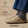 CUSHIONAIRE Hugo Genuine Leather Suede Clogs for Men – Comfortable Slip On Shoes with Adjustable Buckle, Closed Toe Mens Slides(Taupe)