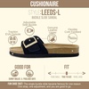 CUSHIONAIRE Leeds 100% Genuine Leather Suede Womens Sandals, Comfortable Slides for Women with Adjustable Statement Buckle(Black)