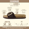 CUSHIONAIRE Leeds 100% Genuine Leather Suede Womens Sandals, Comfortable Slides for Women with Adjustable Statement Buckle(Chocolate)