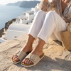 CUSHIONAIRE Leeds 100% Genuine Leather Suede Womens Sandals, Comfortable Slides for Women with Adjustable Statement Buckle(Stone)