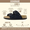 CUSHIONAIRE Logo 100% Genuine Leather Suede Slides for Women, Cushioned Cork Footbed Womens Sandals with Adjustable Buckles and Memory Foam(Black)