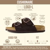CUSHIONAIRE Logo 100% Genuine Leather Suede Slides for Women, Cushioned Cork Footbed Womens Sandals with Adjustable Buckles and Memory Foam(Chocolate)