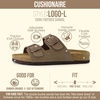 CUSHIONAIRE Logo 100% Genuine Leather Suede Slides for Women, Cushioned Cork Footbed Womens Sandals with Adjustable Buckles and Memory Foam(Moss)