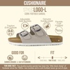 CUSHIONAIRE Logo 100% Genuine Leather Suede Slides for Women, Cushioned Cork Footbed Womens Sandals with Adjustable Buckles and Memory Foam(Stone)