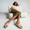 CUSHIONAIRE Lucia Raffia Bow Espadrille Sandals for Women, Woven Straw Flat Slide Summer Sandals with Cushioned Footbed(Beige)