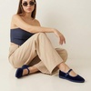 CUSHIONAIRE Missy Mary Jane Ballet Flats for Women, Breathable Lightweight Womens Flats with Adjustable Buckle and Cushioned Memory Foam(Navy/Blue)