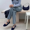 CUSHIONAIRE Missy Mary Jane Ballet Flats for Women, Breathable Lightweight Womens Flats with Adjustable Buckle and Cushioned Memory Foam(Navy/Blue)