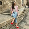CUSHIONAIRE Missy Mary Jane Ballet Flats for Women, Breathable Lightweight Womens Flats with Adjustable Buckle and Cushioned Memory Foam(Red/Pink)