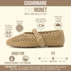 CUSHIONAIRE Monet Woven Mary Jane Flats for Women, Comfortable Ballet Flats with Adjustable Gold-Tone Buckle Strap and Memory Foam Cushioning(Tan)