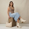 CUSHIONAIRE Neely Sock Booties for Women, Stretch Knit Block Heel Womens Boots with Memory Foam for All-Day Comfort and Style(Ivory)