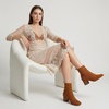 CUSHIONAIRE Neely Sock Booties for Women, Stretch Knit Block Heel Womens Boots with Memory Foam for All-Day Comfort and Style(Tan)