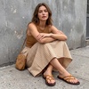 CUSHIONAIRE Raz Thong Strappy Sandals for Women, Minimalist Flat Sandals with Decorative Ring Accents(Cognac)