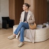 CUSHIONAIRE Rusty Genuine Leather Clogs for Women, Comfortable Slip On Womens Shoes with Adjustable Buckle and Soft Memory Foam(Beige)