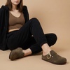 CUSHIONAIRE Rusty Genuine Leather Clogs for Women, Comfortable Slip On Womens Shoes with Adjustable Buckle and Soft Memory Foam(Dasr Taupe)
