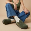 CUSHIONAIRE Rusty Genuine Leather Clogs for Women, Comfortable Slip On Womens Shoes with Adjustable Buckle and Soft Memory Foam(Khaki)