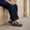 CUSHIONAIRE Rusty Genuine Leather Clogs for Women, Comfortable Slip On Womens Shoes with Adjustable Buckle and Soft Memory Foam(Khaki)
