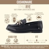 CUSHIONAIRE Rye Kids Dress Shoes Penny Loafers for Kids with Charm Chain(Black Smooth)